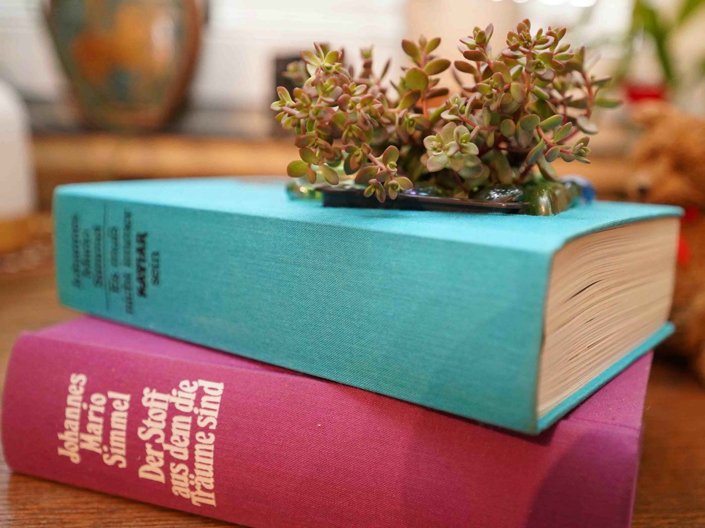 Aus einem Stapel mit 2 dicken Büchern wurde in Else’s Kreativwerkstatt ein Pflanzgefäß hergestellt.